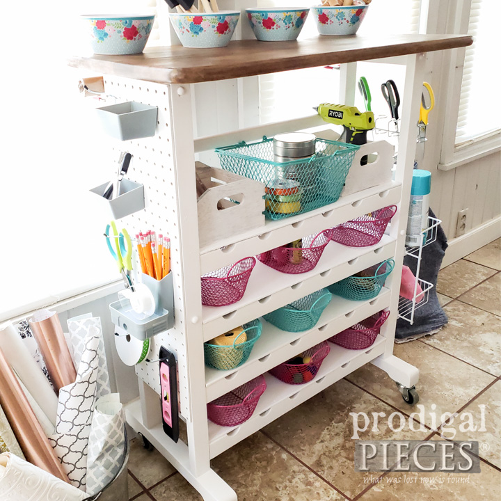 upcycled white crafting cart